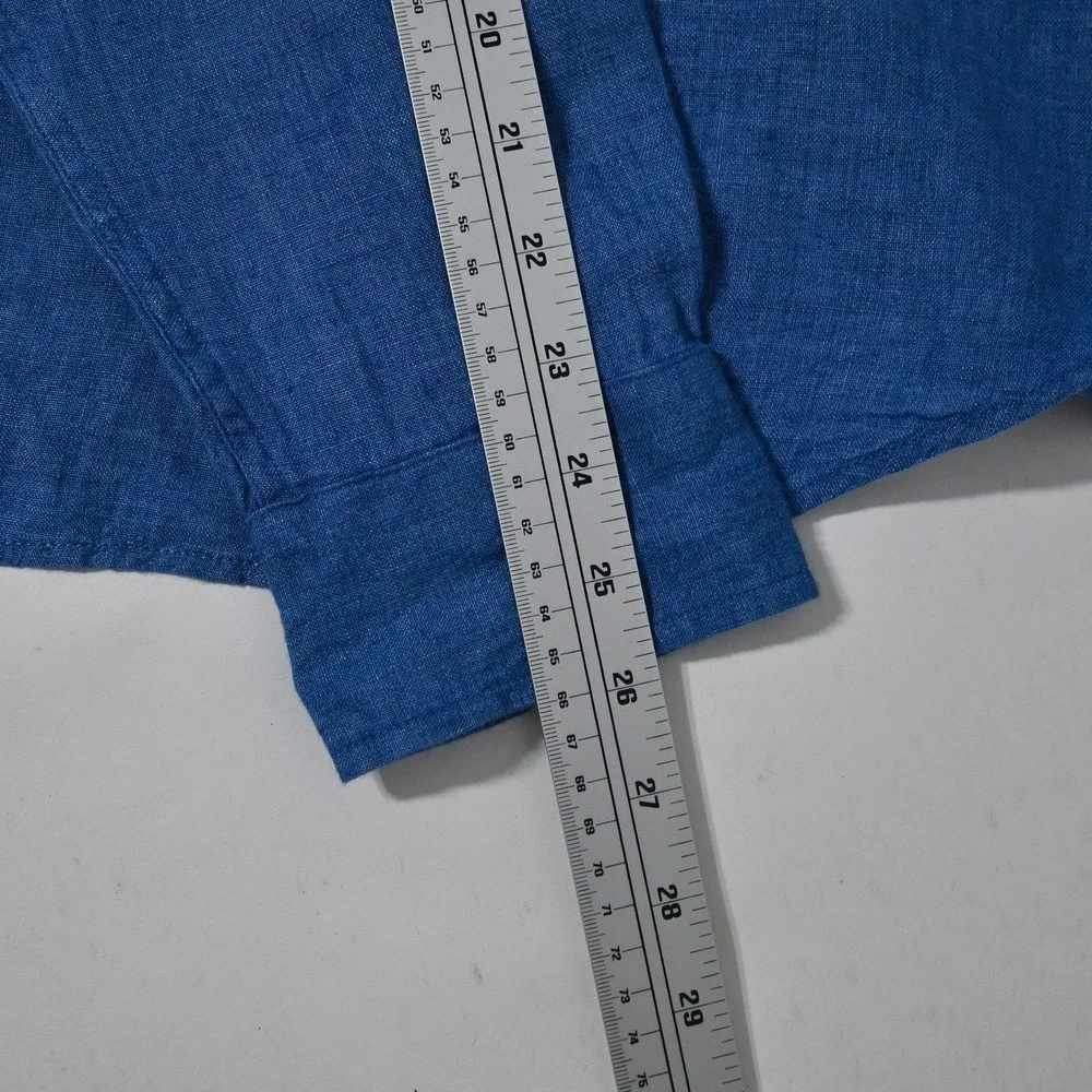Banana Republic 100% Linen Slim Fit Button Front Shirt Men's Large Blue